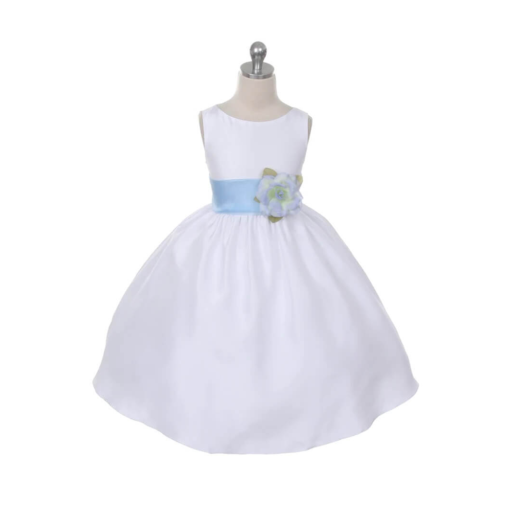 Morgan flower girl dress with baby blue sash