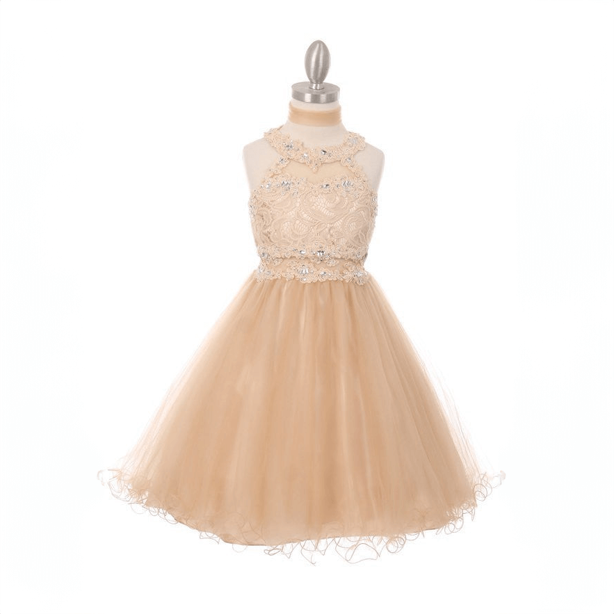 peach coloured beaded halter neck dress from The Fairy Princess Shop