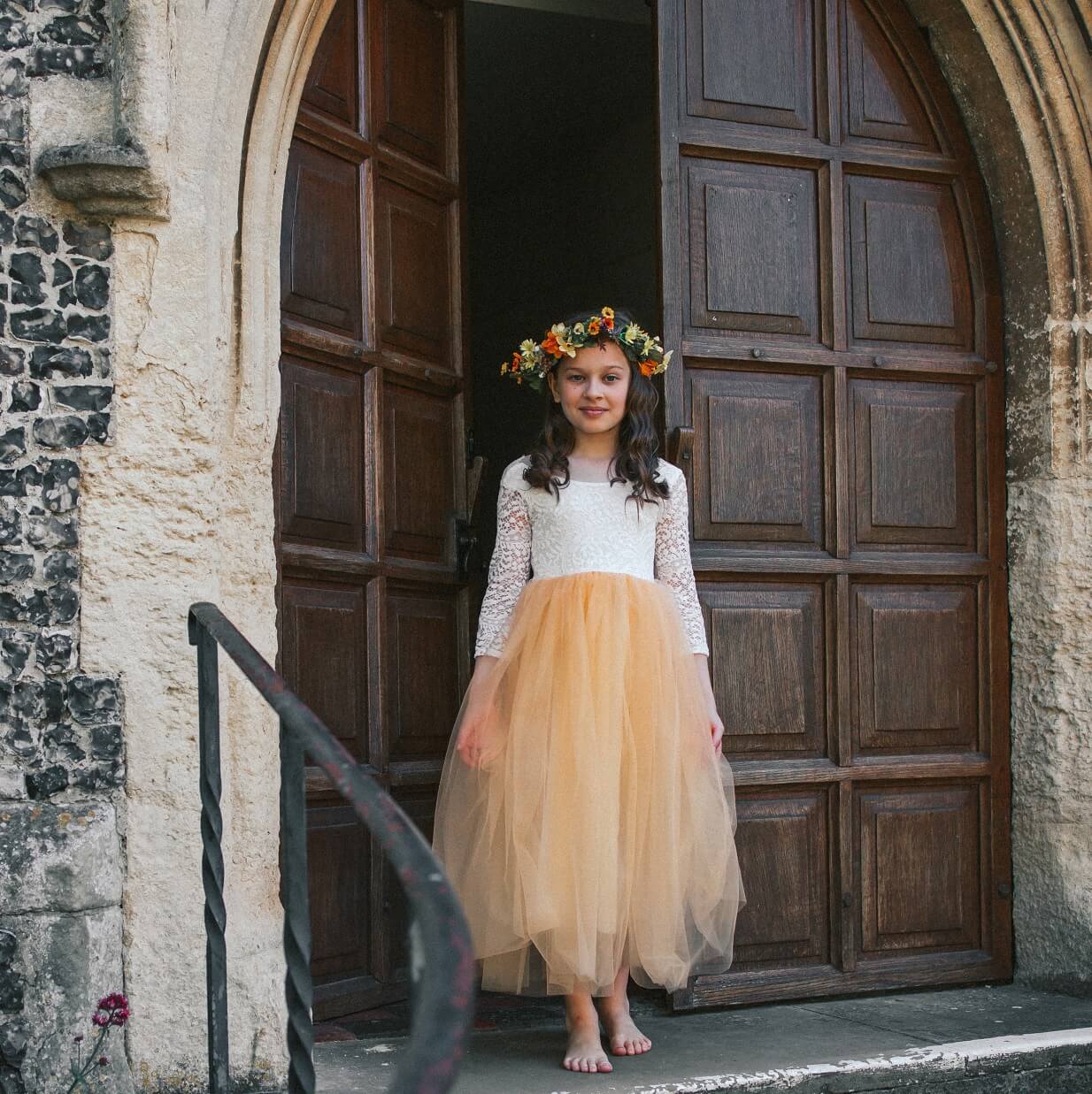 Golden Yellow Flower Girl Dress