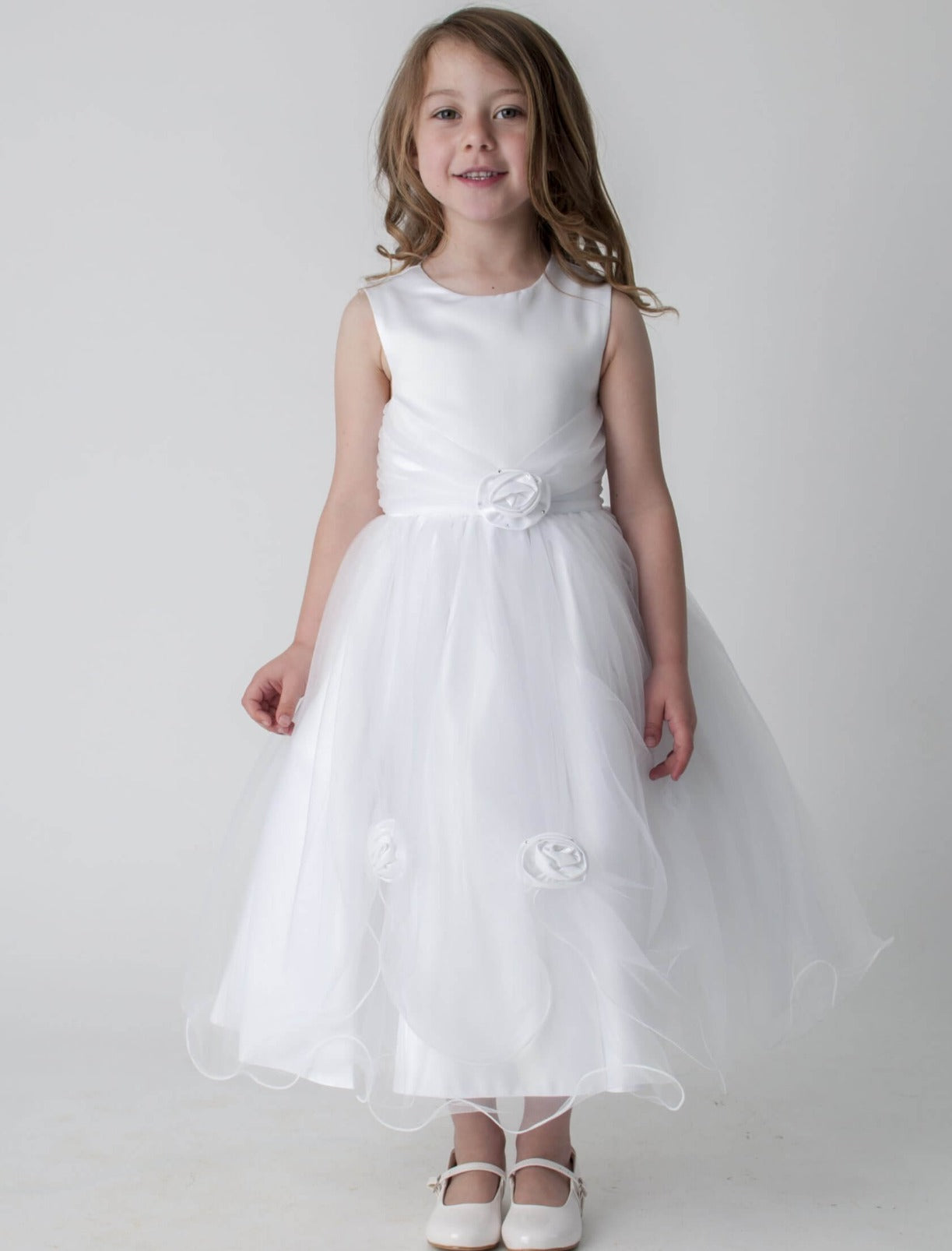 Pretty girl wearing flower girl dress
