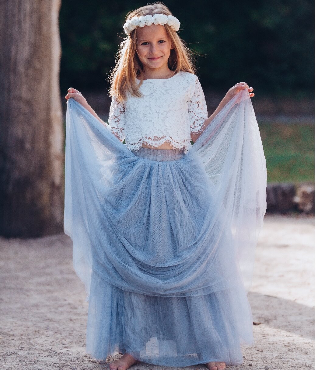 Boho Flower Girl Skirt Lace Top Silver Blue The Fairy