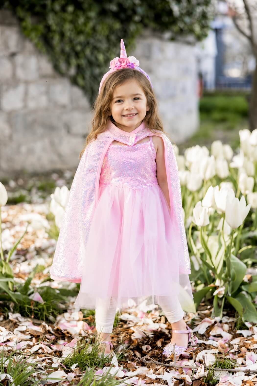 pretty girl wearing her pink sequin cape and dress