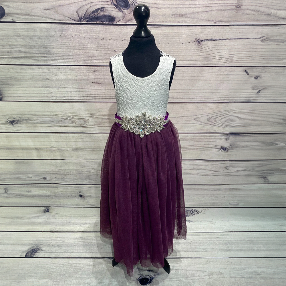 Purple Flower Girl Dress with Diamante sash