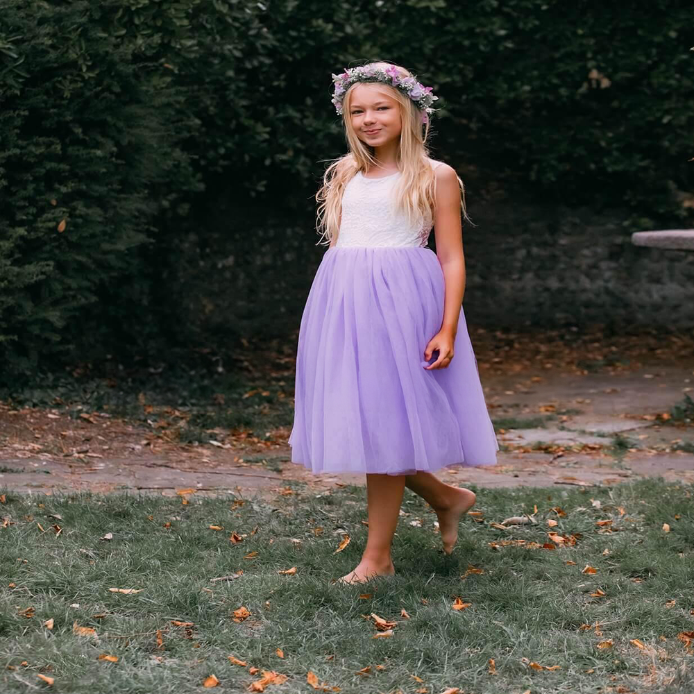Flower girl wearing a Lilac Classic Tea Length Dress