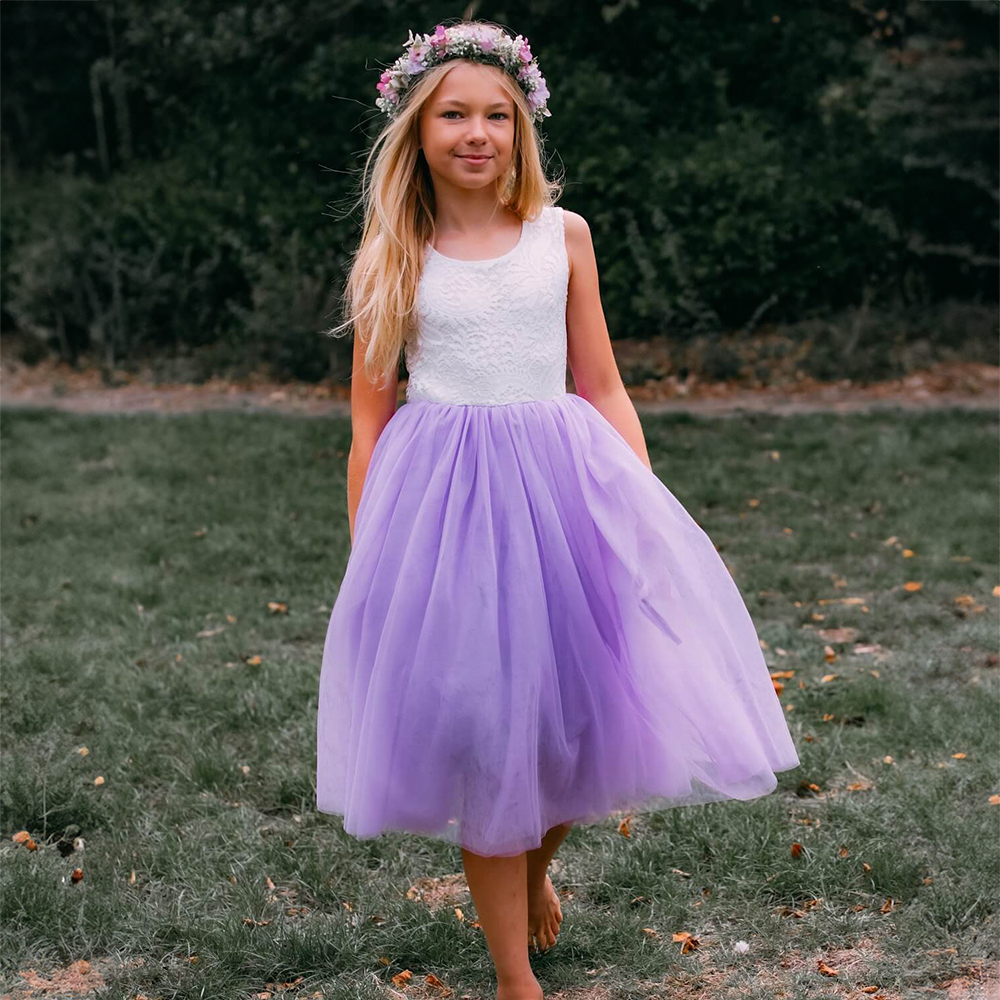 Flower girl wearing a Lilac Classic Tea Length Dress
