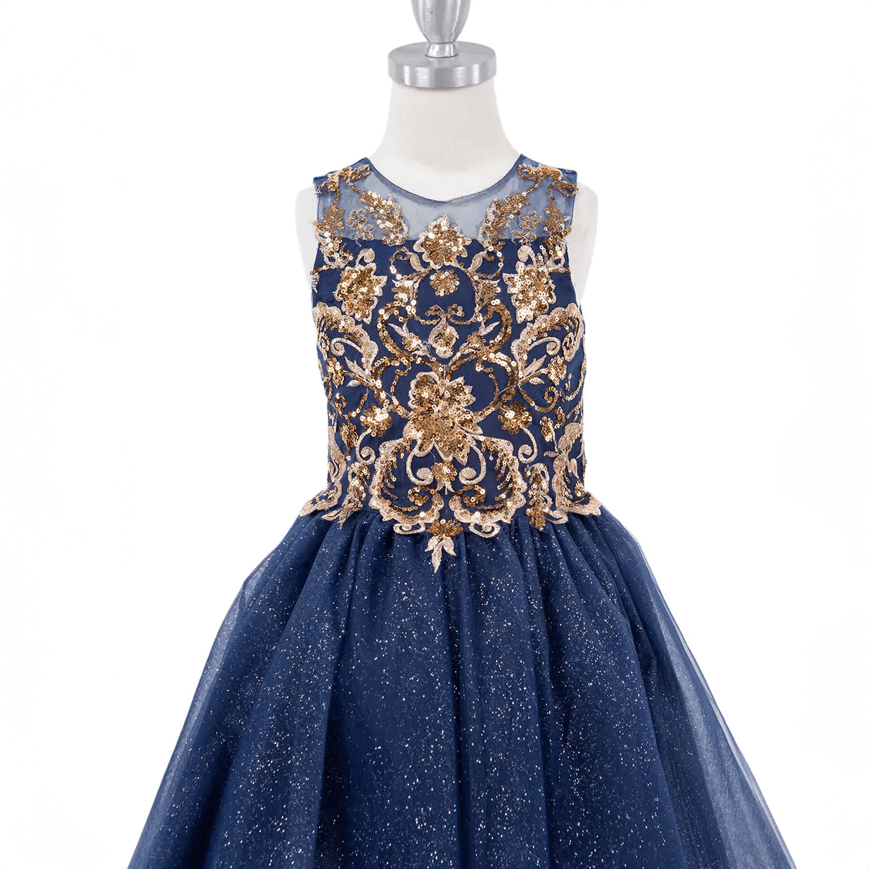 Girls beautiful navy and gold sequin dress