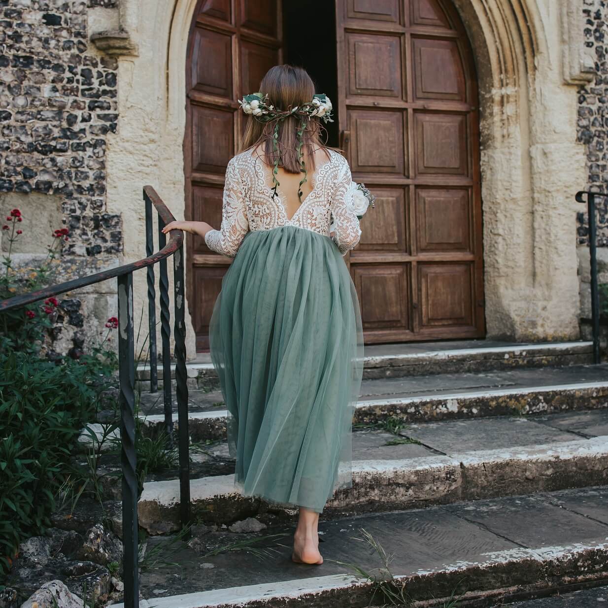 Bohemian Classic Long Sleeve Dress - Sage Green