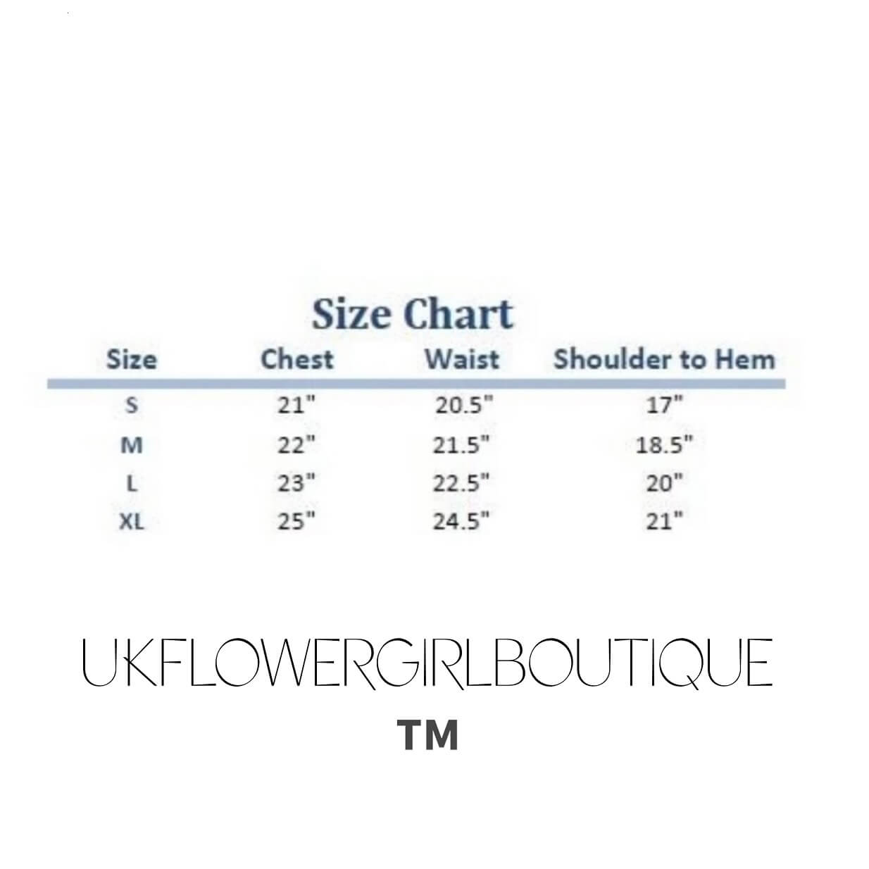 Size chart for baby kenza dresses