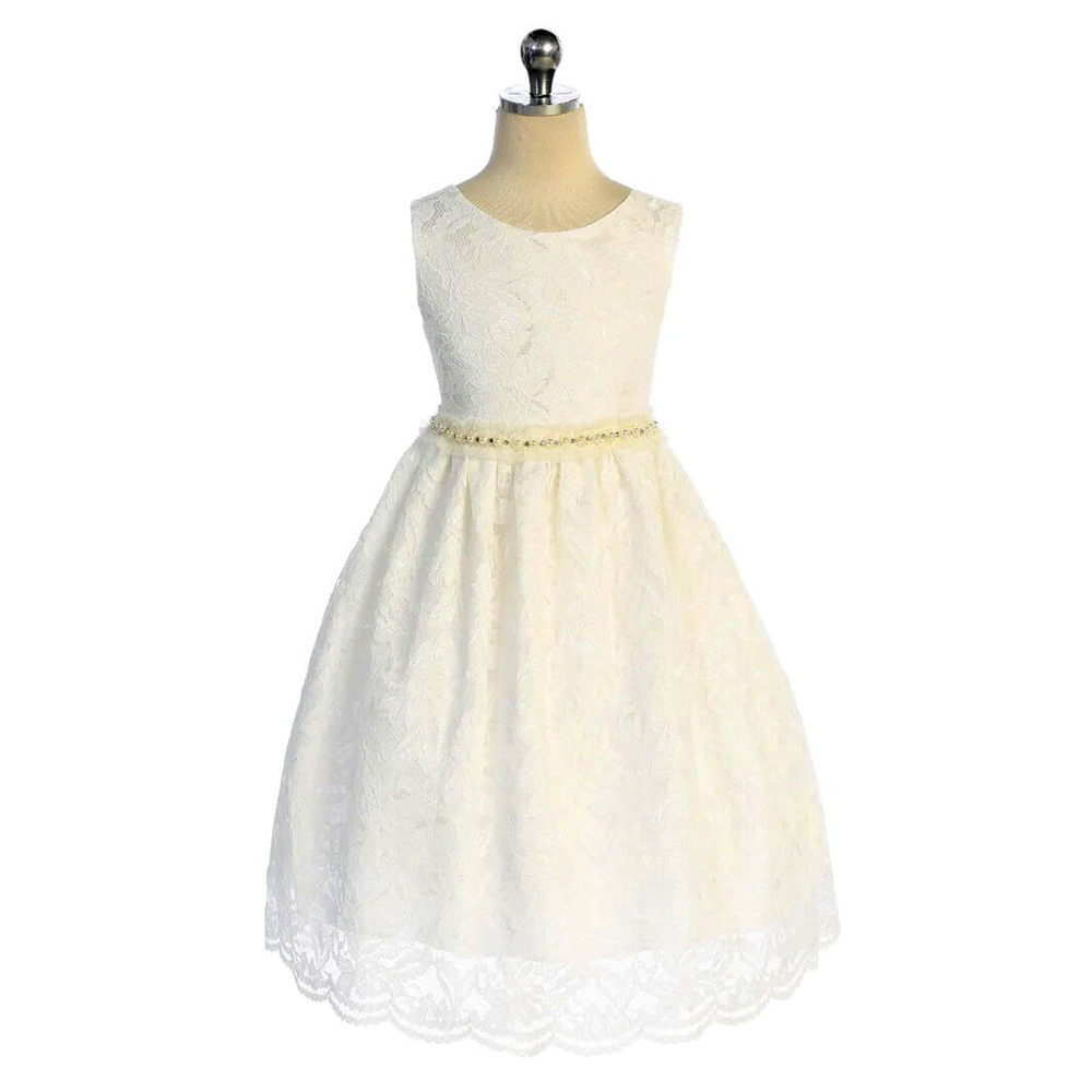  white full lace dress with diamante sash