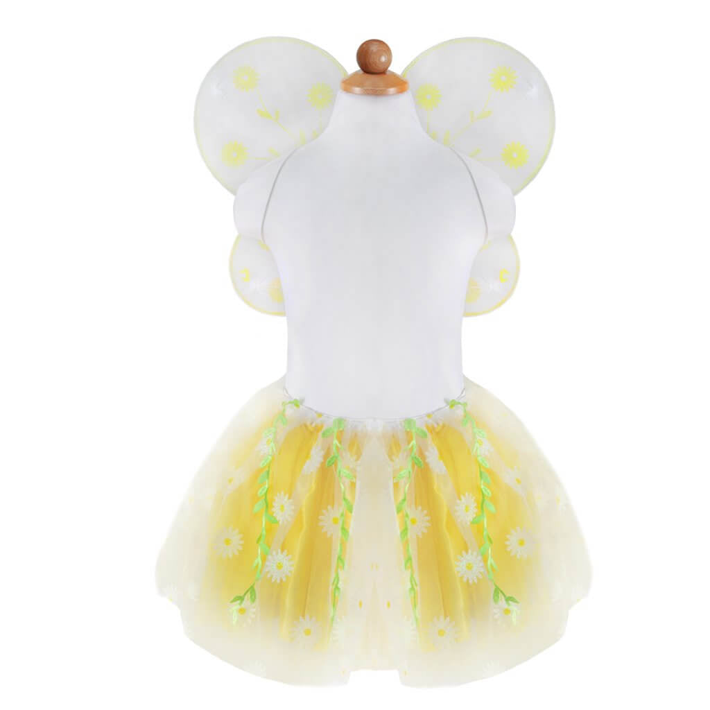 Fairy skirt with yellow and white organza with daisy adornment with matching fairy wings