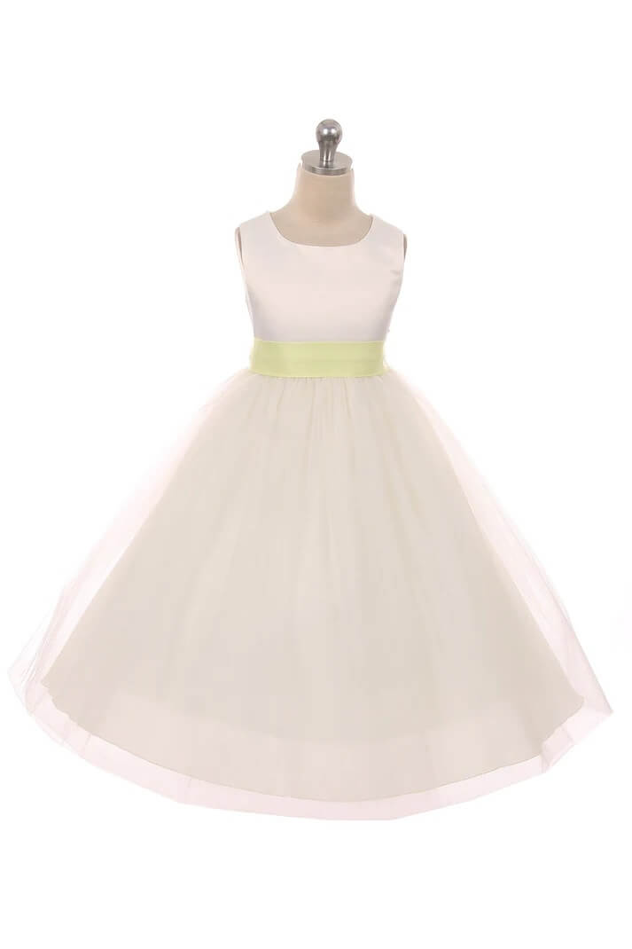 Lime sash added to Dolly Dress