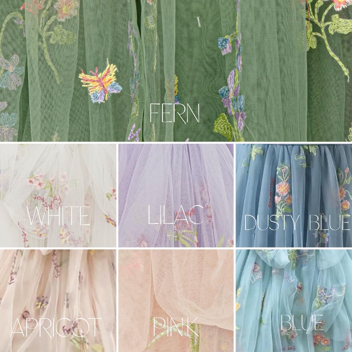 Embroidered tulle colour chart