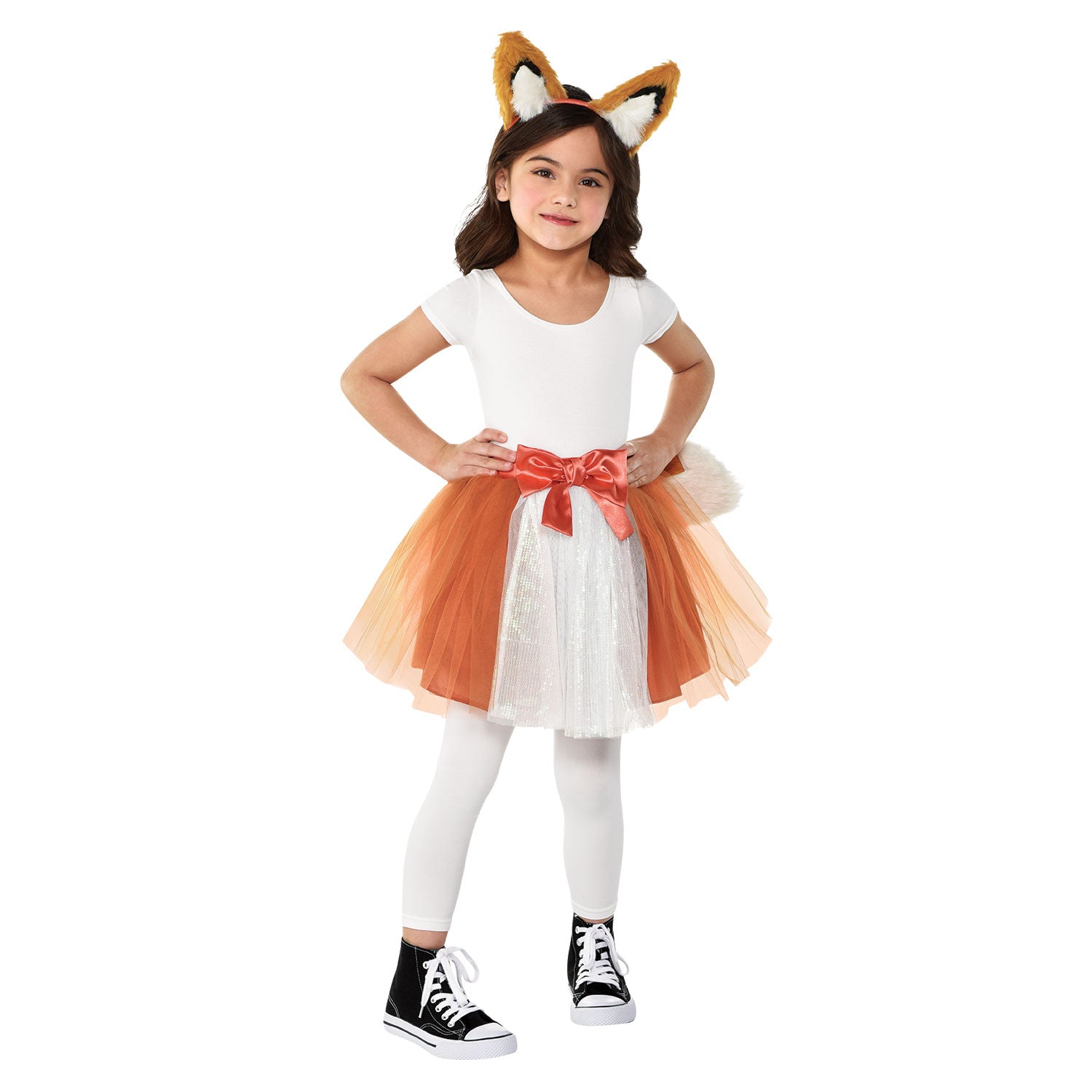 Girl in a fox outfit with a brown tutu and furry ear headband
