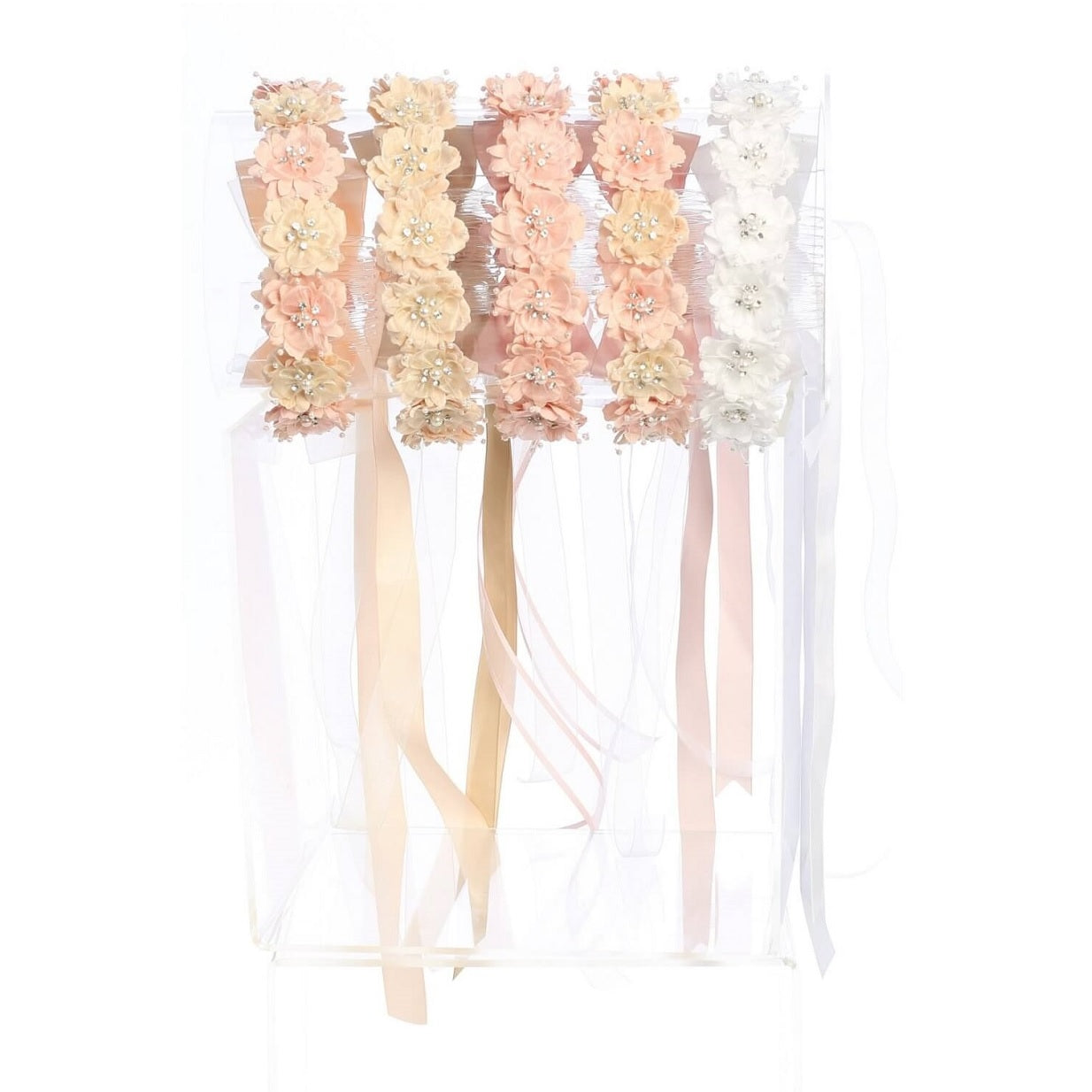fabric flower garlands in blush, white and champagne colours