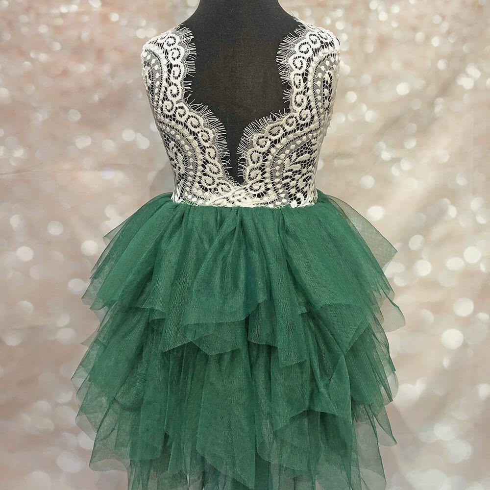 Boho Dreams Dress - Hunter Green Applique - UK Flower Girl Boutique