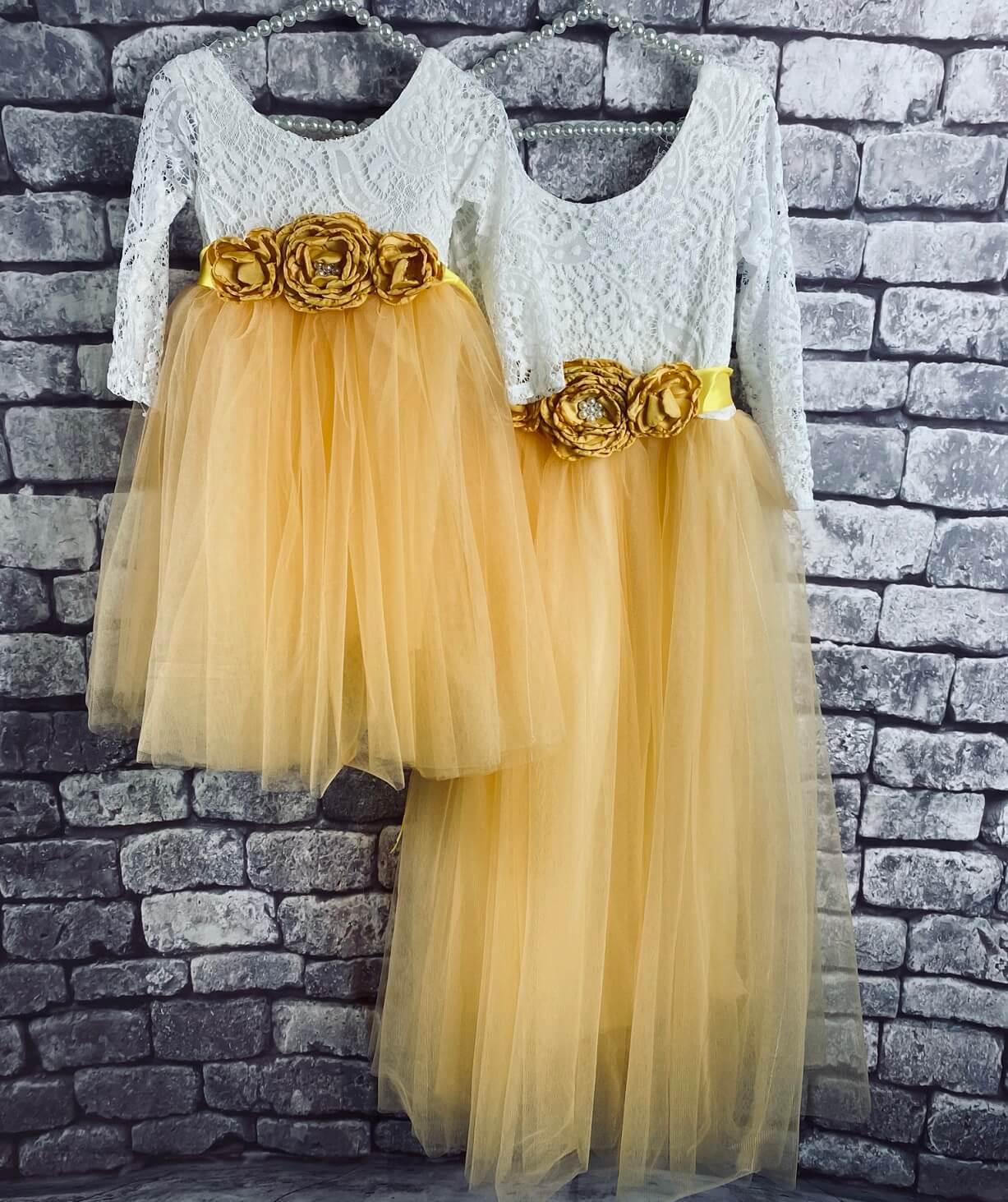 Golden Yellow Classic Dress with triple flower corsages