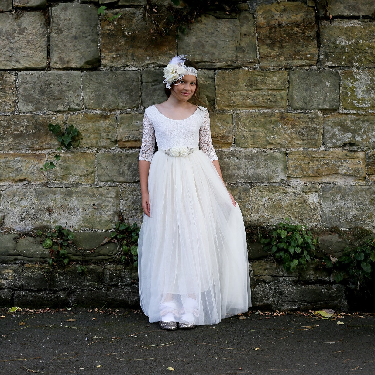 girl wearing bridal dress