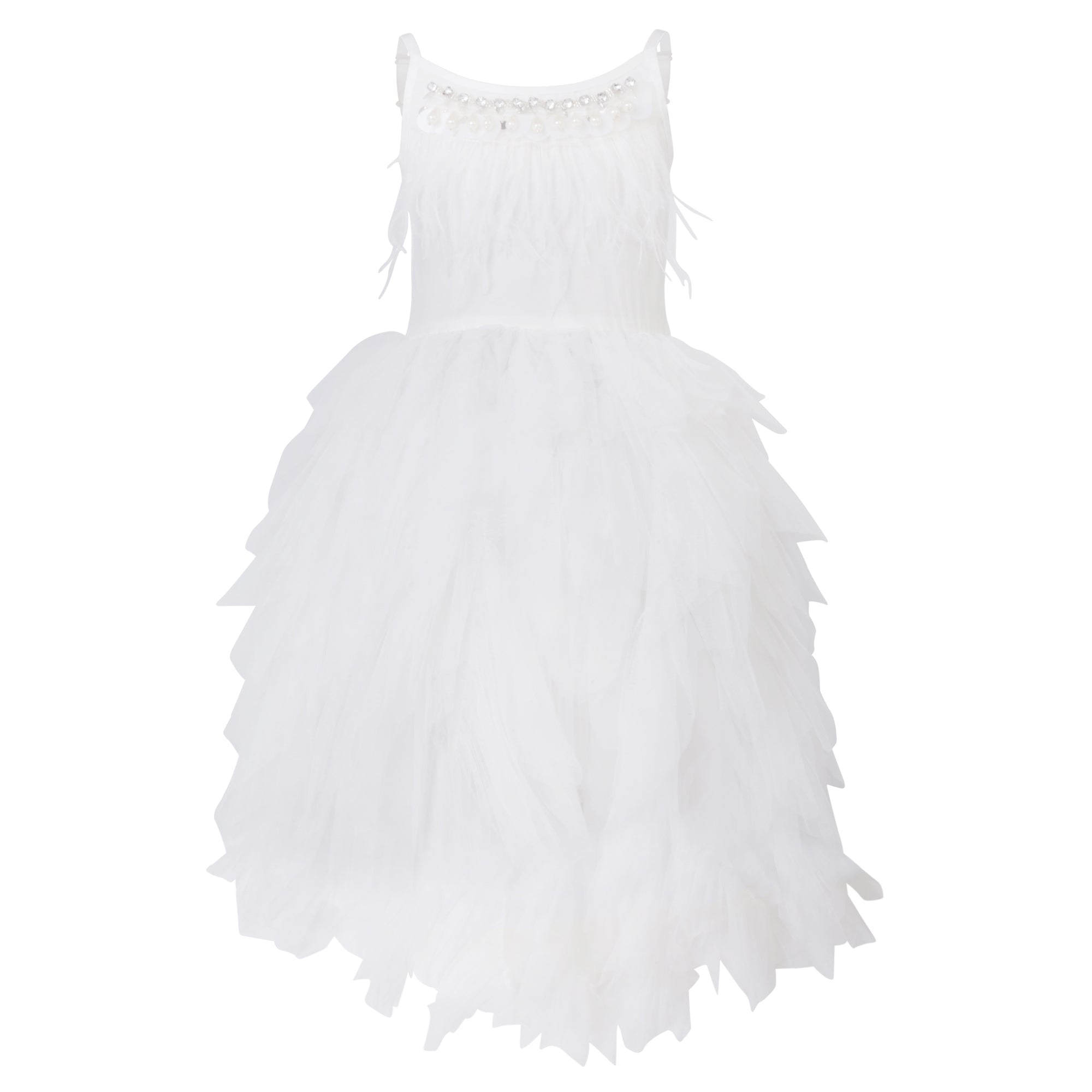 Girls white Frilly and Feathers Dress