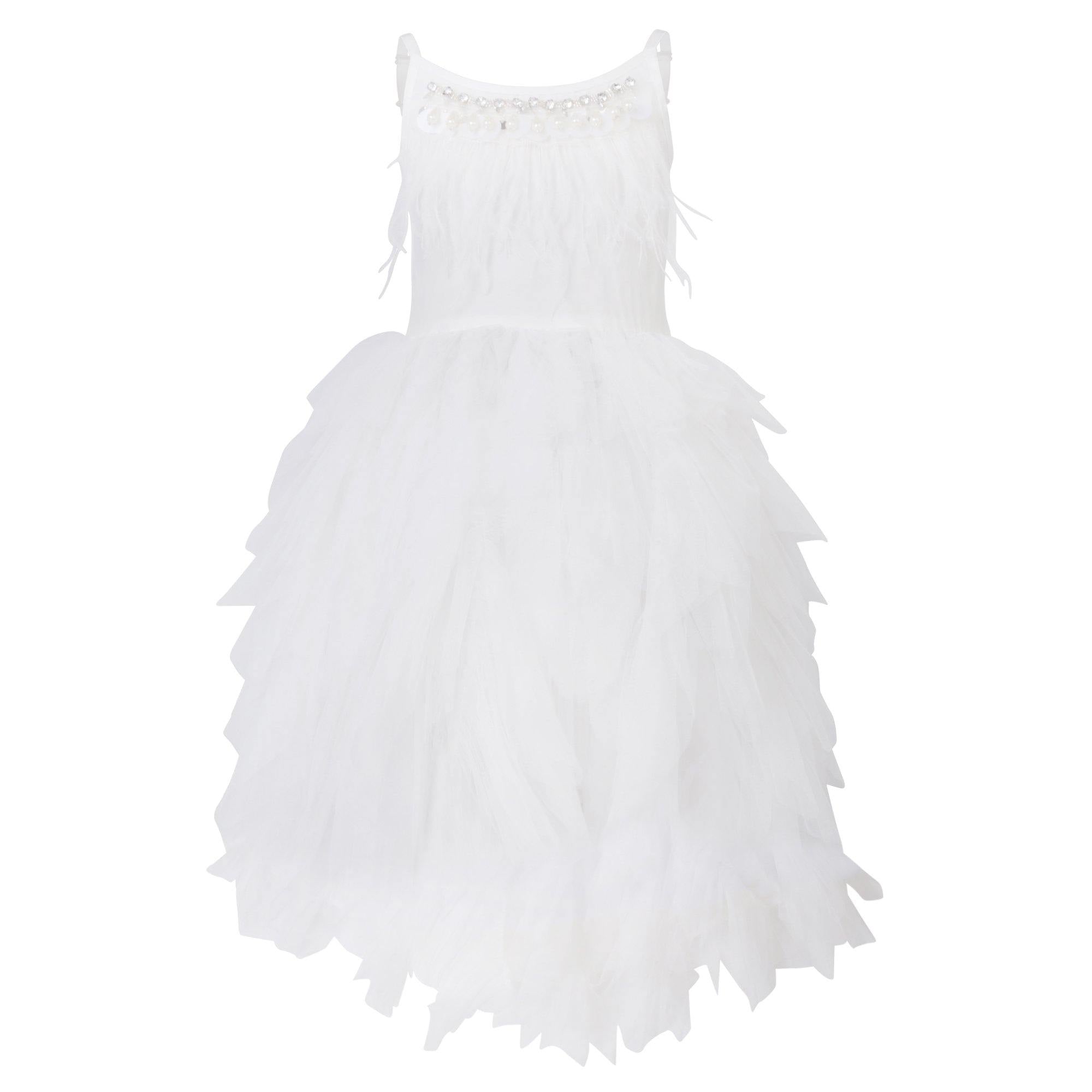 Feathers and Frills Dress in White