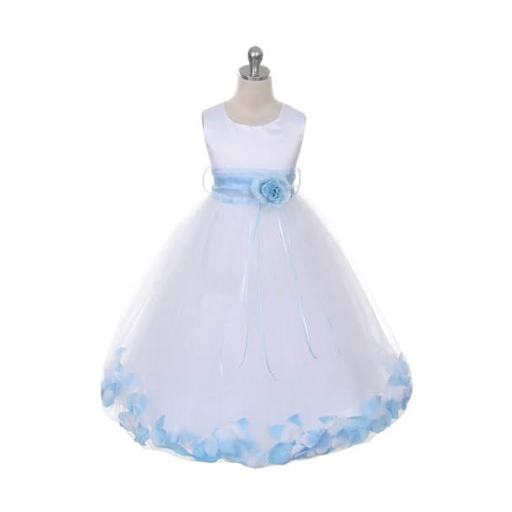 Kenza Flower Girl dress with Baby Blue Petal Colour and Sash