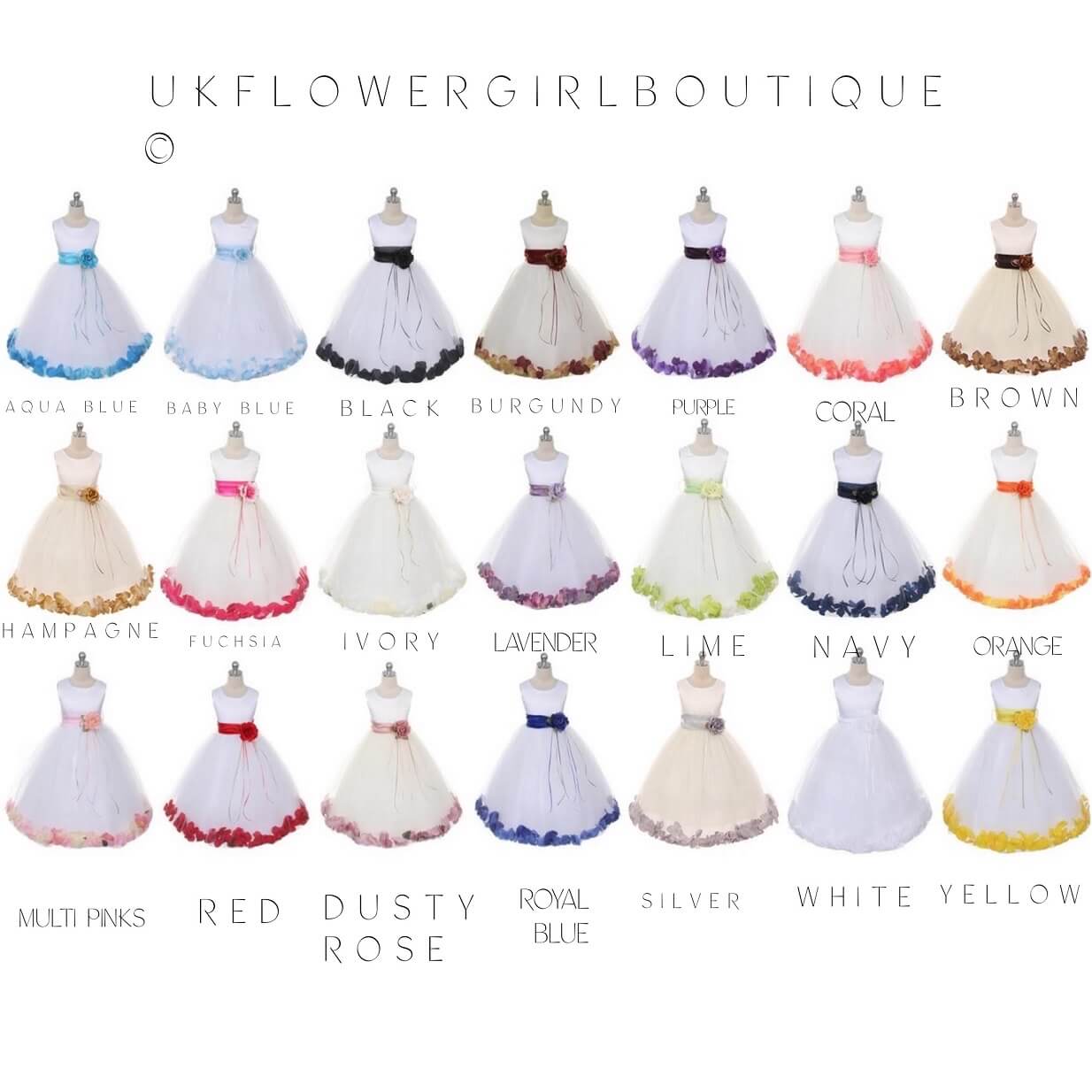 Colour Options for White Satin Kenza Dresses