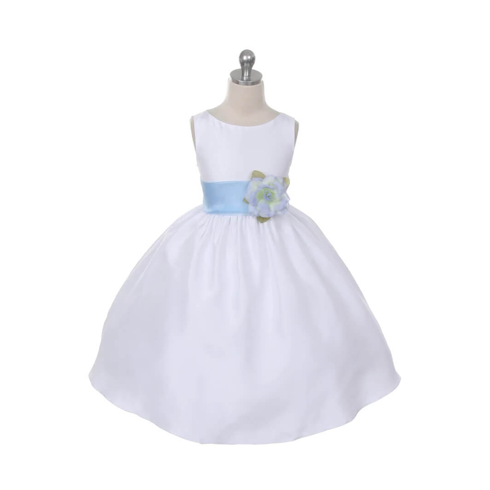 Flower Girl Dress with baby blue Sash and Flower