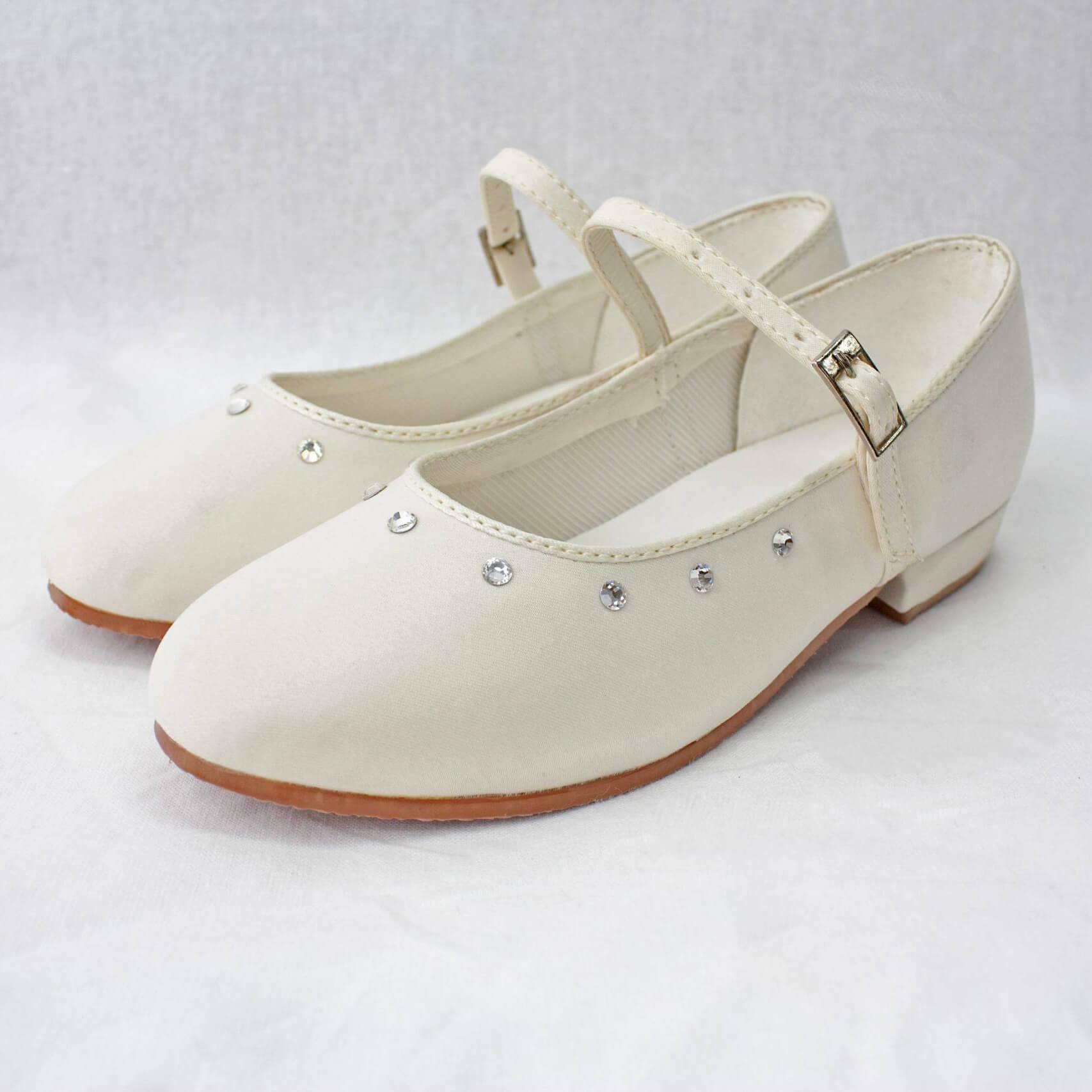 Girls white satin party shoes