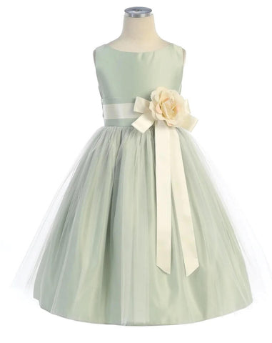 sage green dress with flower