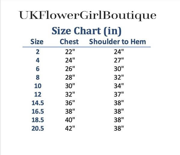 Size chart for bell of the ball dress
