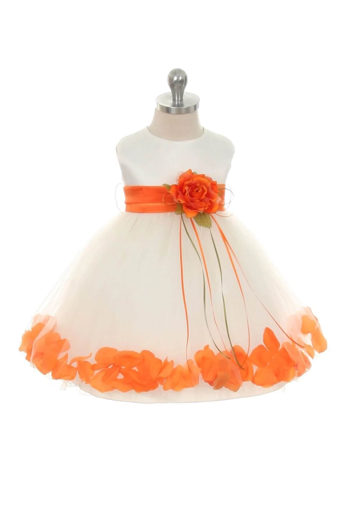 petal dress with sash in orange