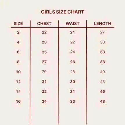 girls dress size chart