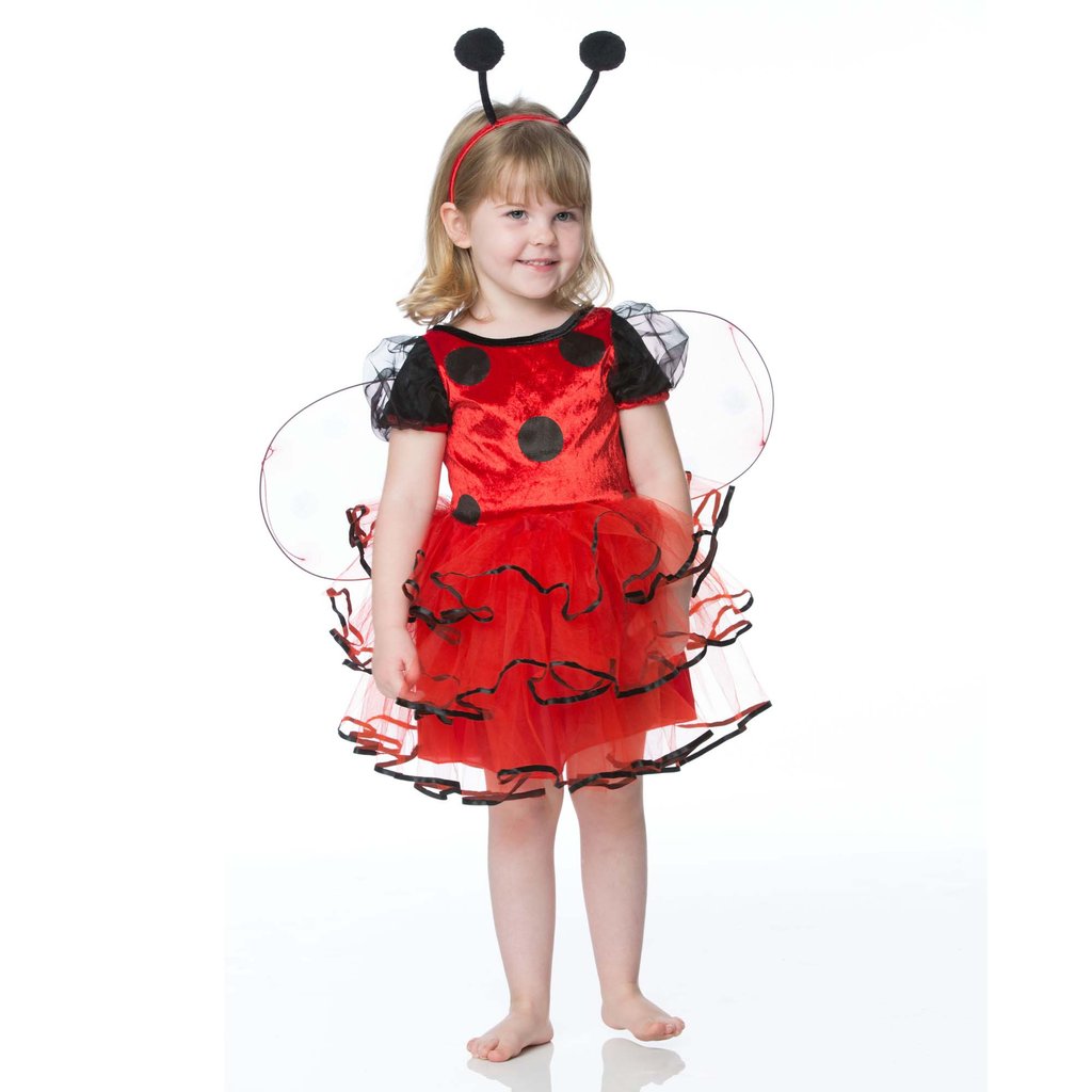 Girl wearing a red and black Ladybug costume