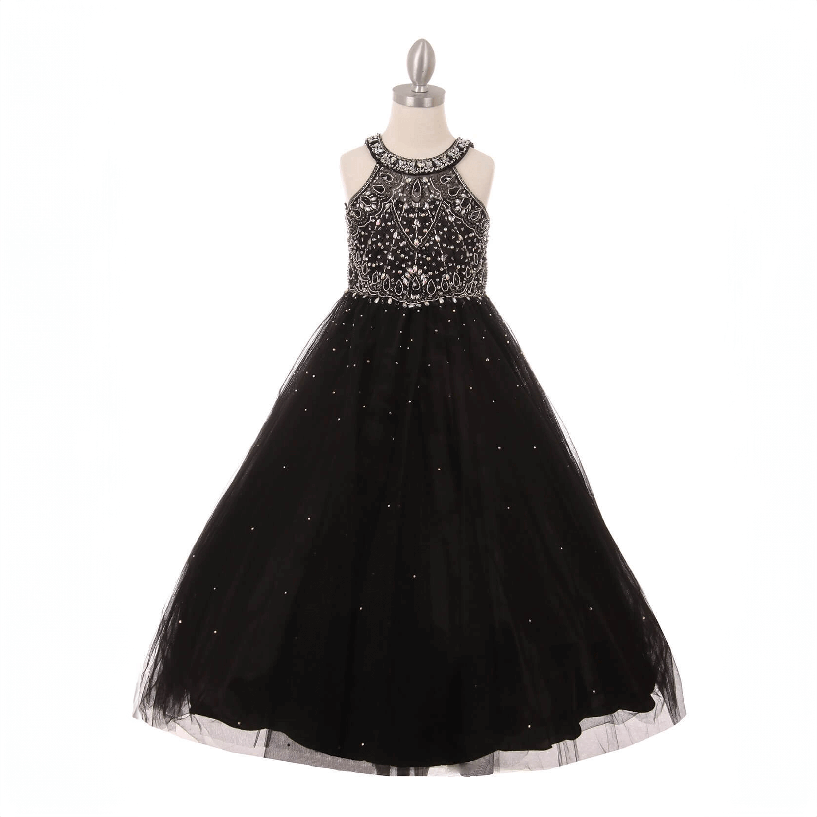 black coloured full length princess-style dress