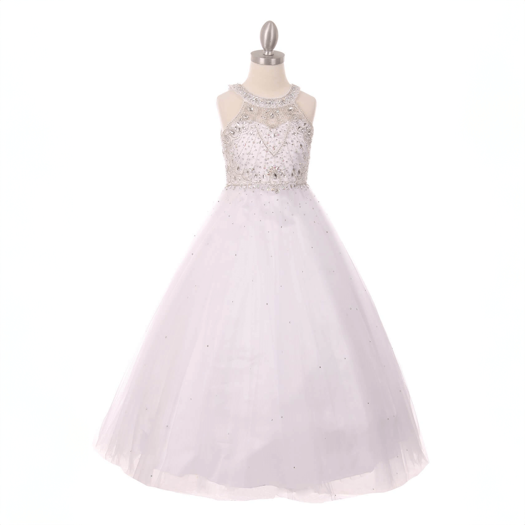 white coloured full length princess-style dress