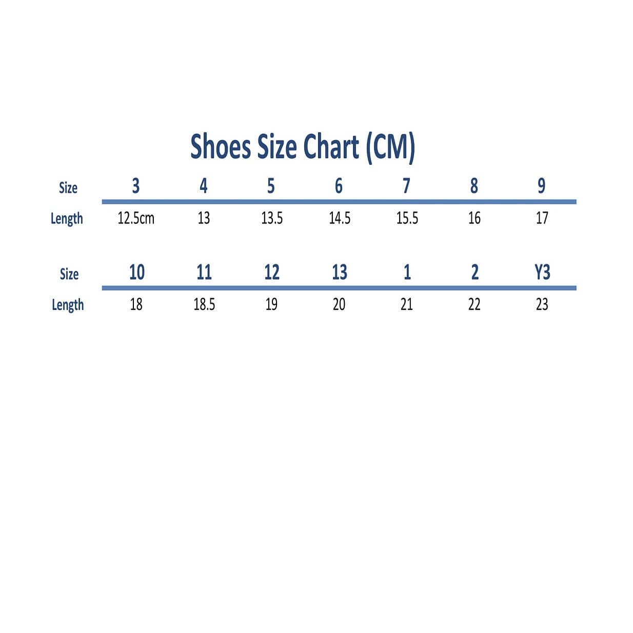 size chart for girls shoes