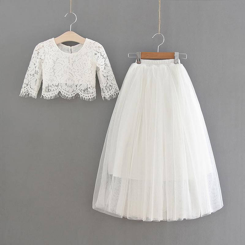 White lace top and white tulle skirt